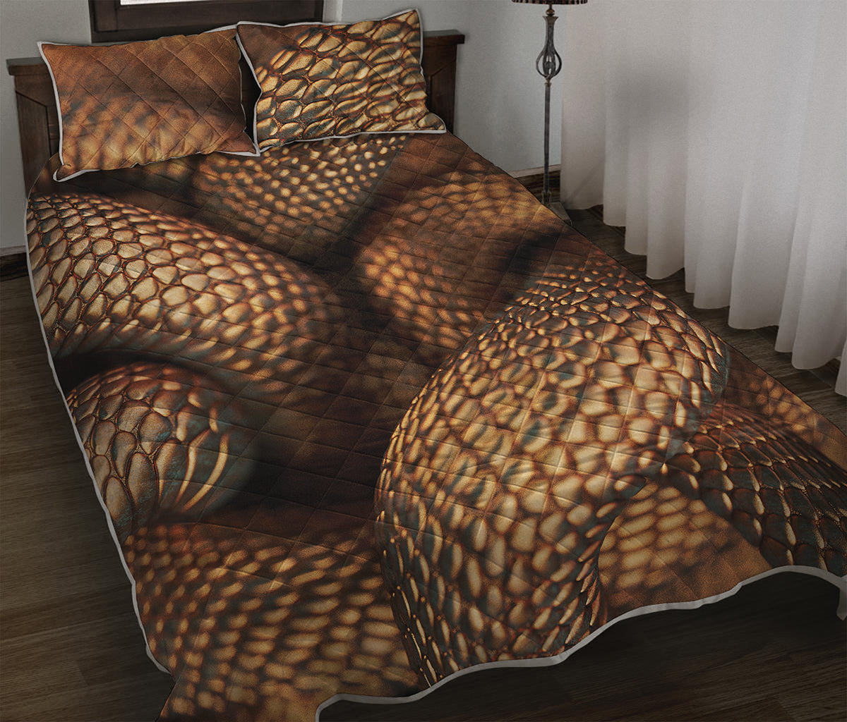 Bronze Snake Print Quilt Bed Set