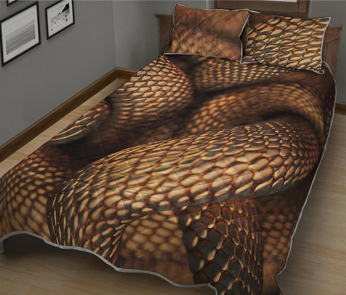 Bronze Snake Print Quilt Bed Set