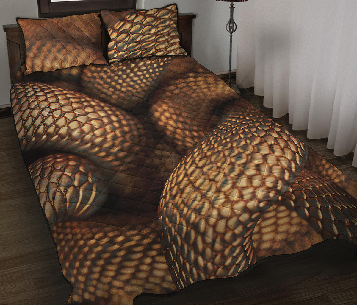 Bronze Snake Print Quilt Bed Set