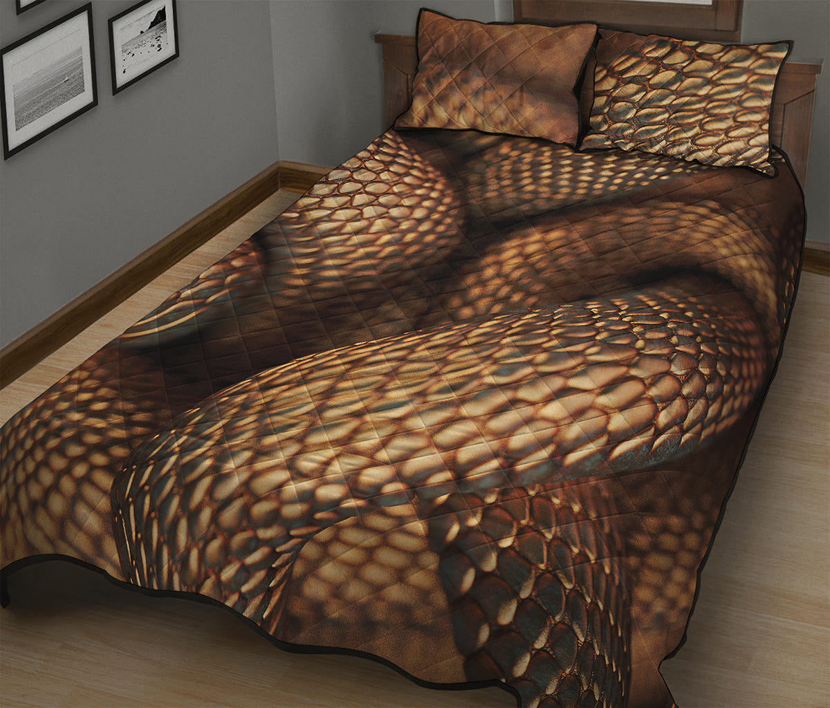 Bronze Snake Print Quilt Bed Set