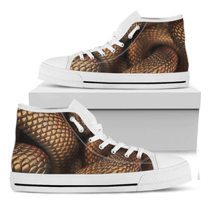 Bronze Snake Print White High Top Shoes