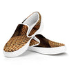 Bronze Snake Print White Slip On Shoes