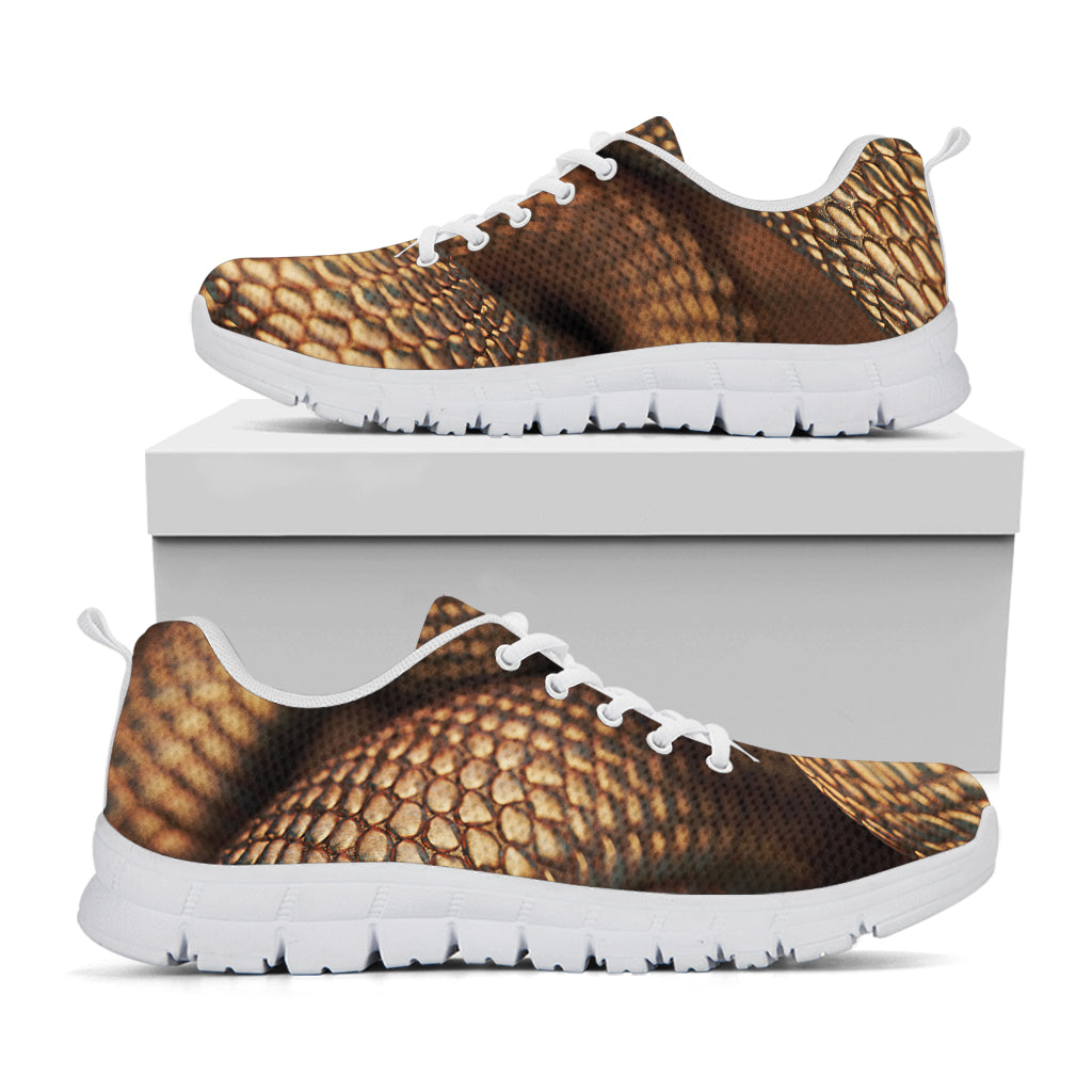 Bronze Snake Print White Sneakers