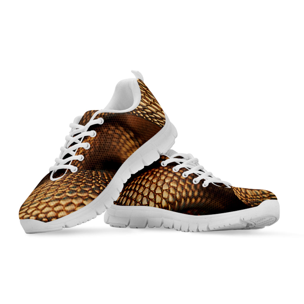 Bronze Snake Print White Sneakers