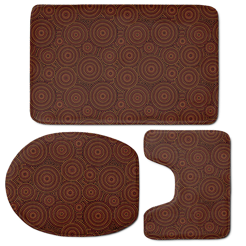 Brown Aboriginal Dot Pattern Print 3 Piece Bath Mat Set