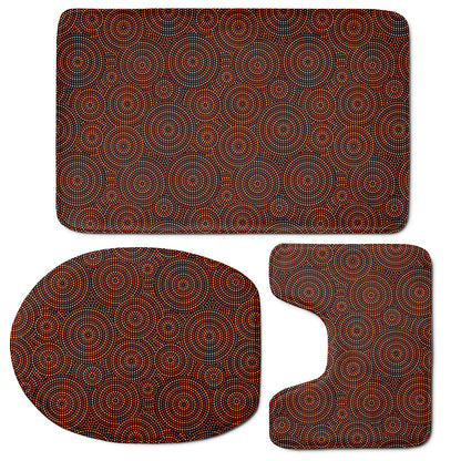 Brown Aboriginal Dot Pattern Print 3 Piece Bath Mat Set