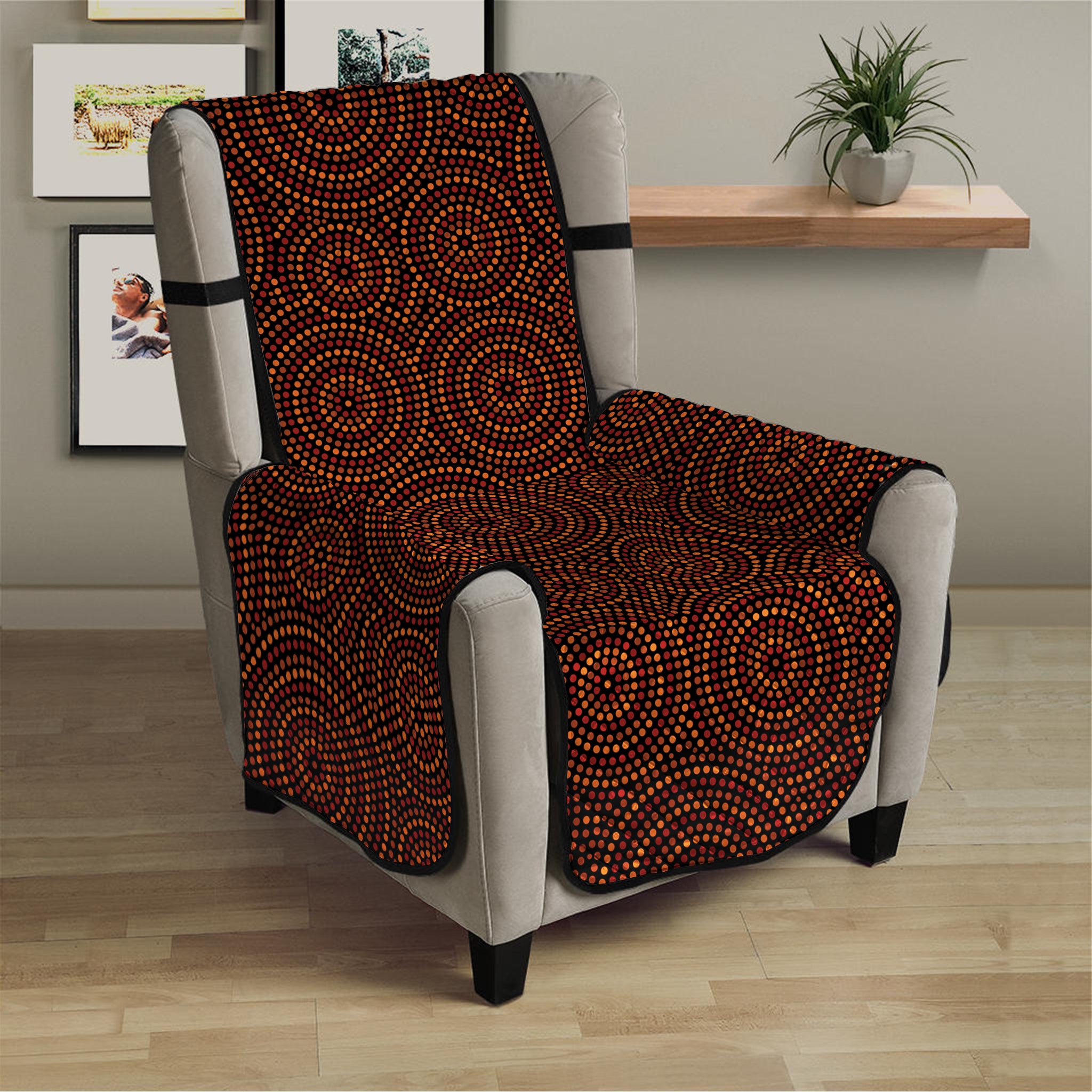 Brown Aboriginal Dot Pattern Print Armchair Protector