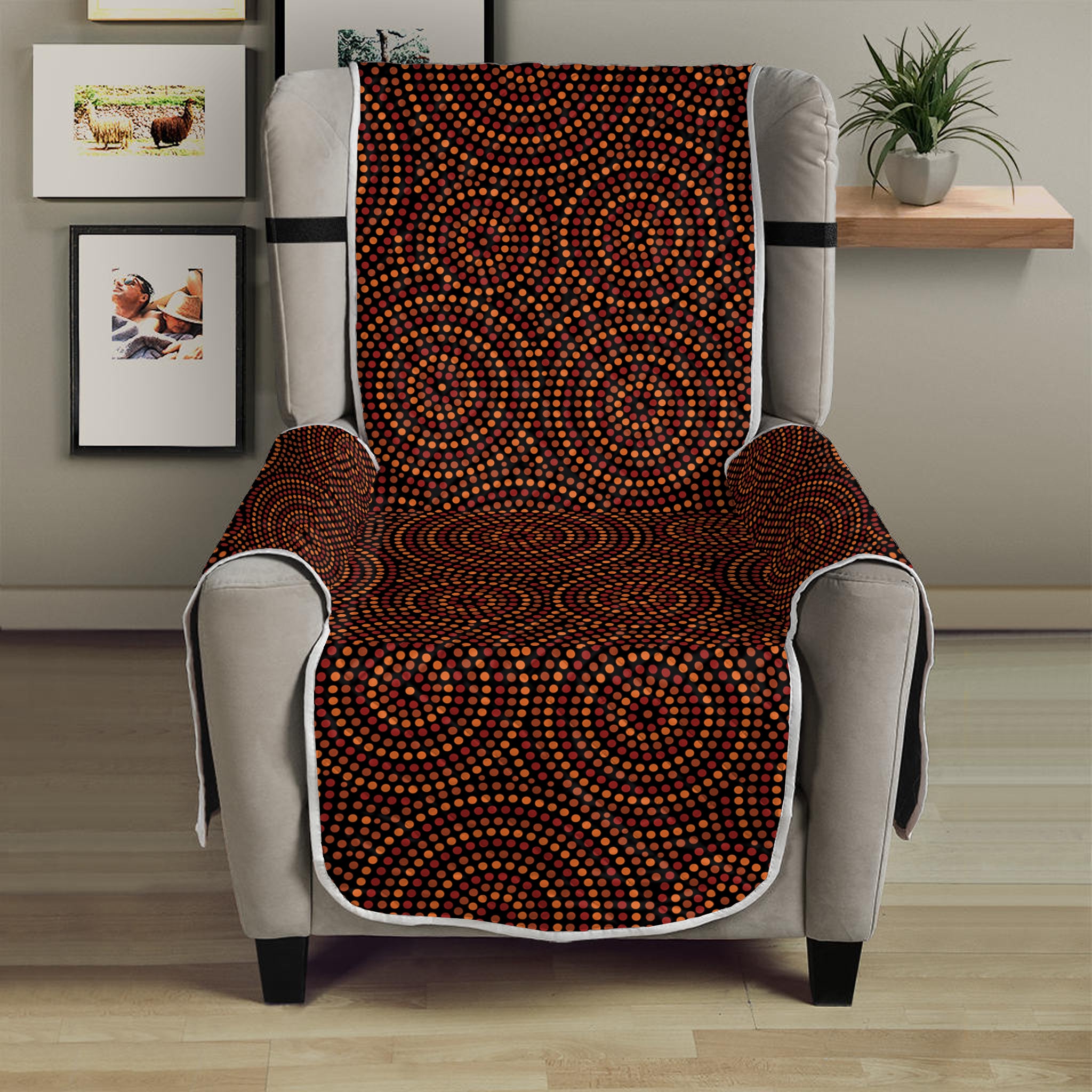 Brown Aboriginal Dot Pattern Print Armchair Protector