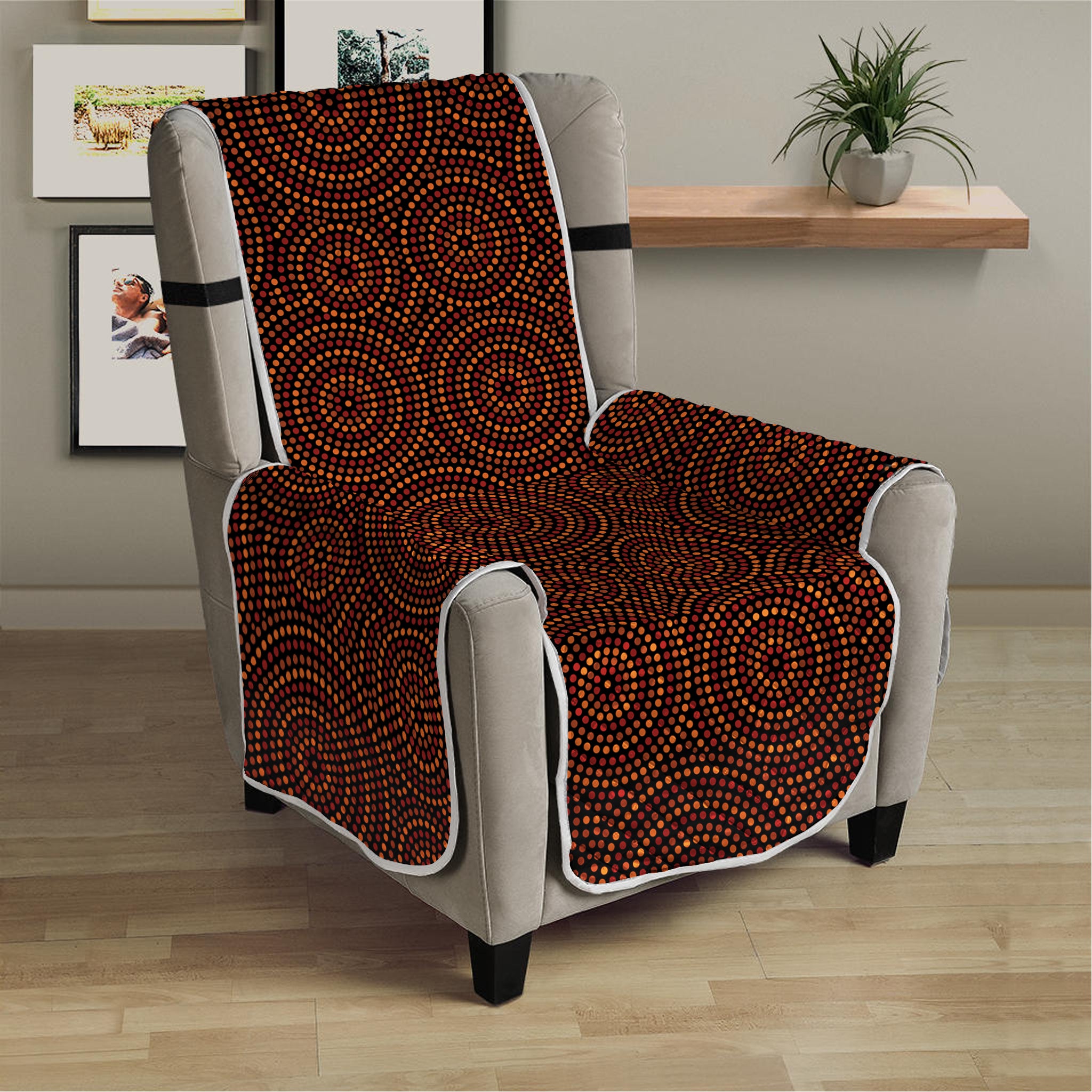 Brown Aboriginal Dot Pattern Print Armchair Protector