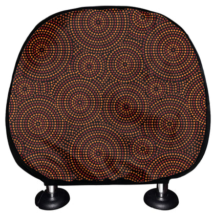 Brown Aboriginal Dot Pattern Print Car Headrest Covers