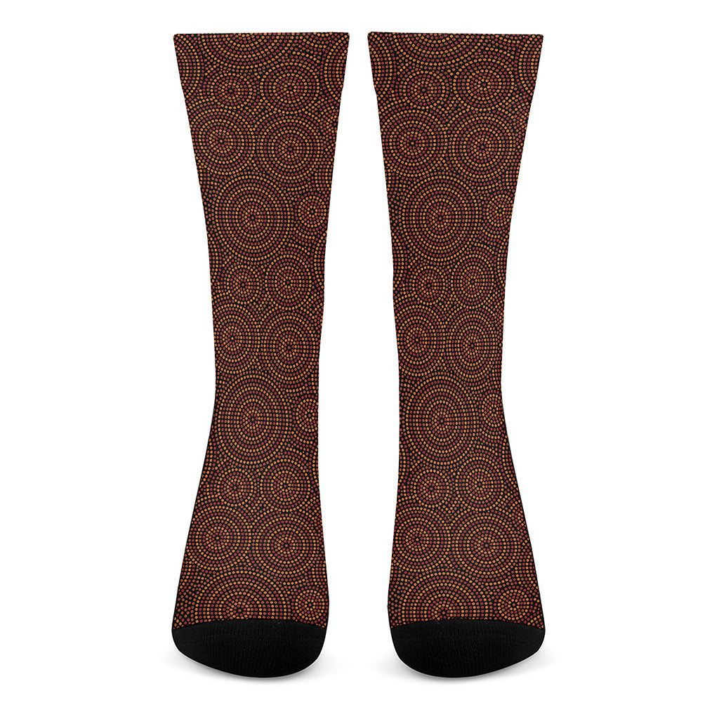 Brown Aboriginal Dot Pattern Print Crew Socks