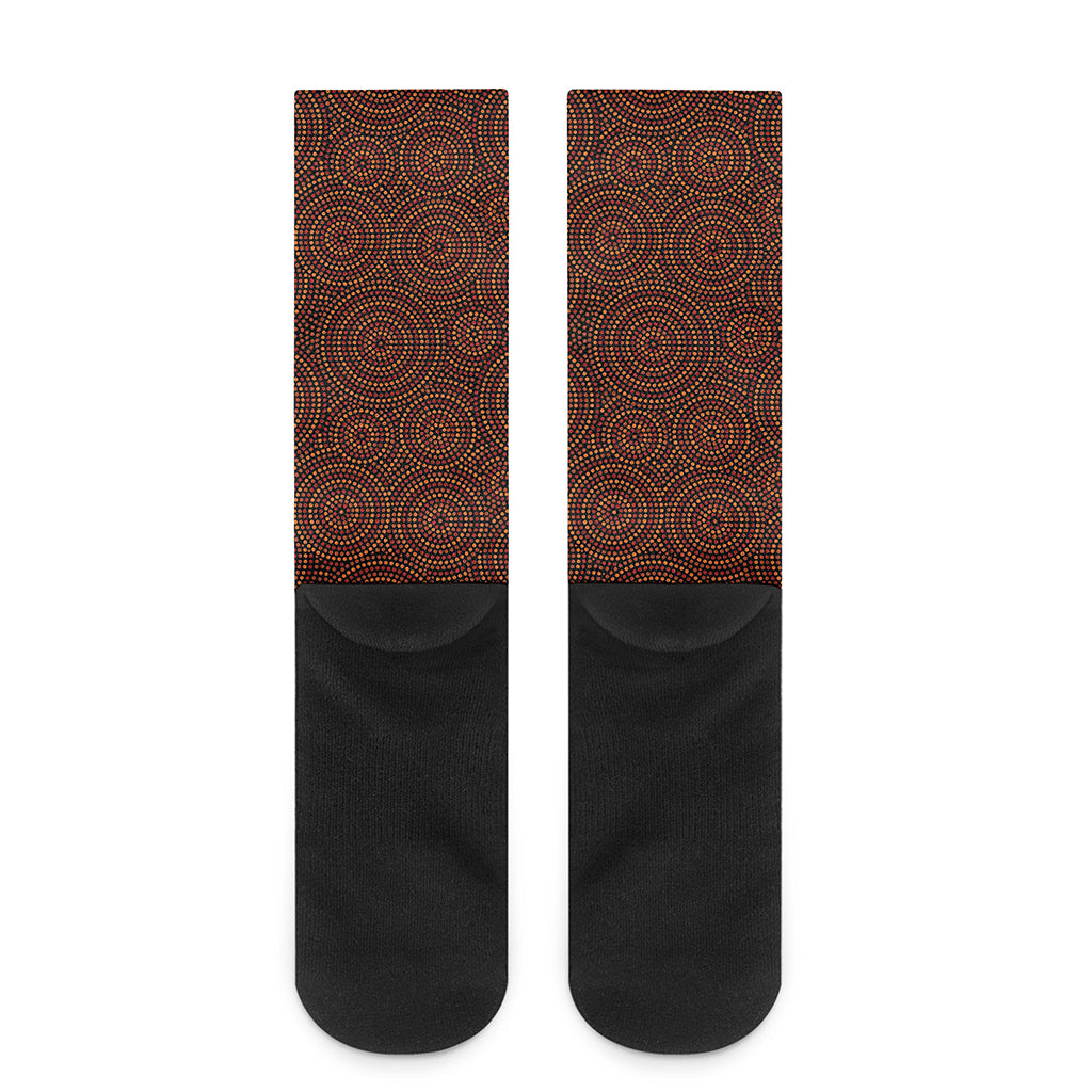 Brown Aboriginal Dot Pattern Print Crew Socks