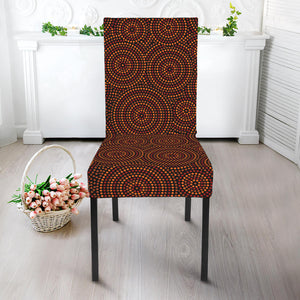 Brown Aboriginal Dot Pattern Print Dining Chair Slipcover