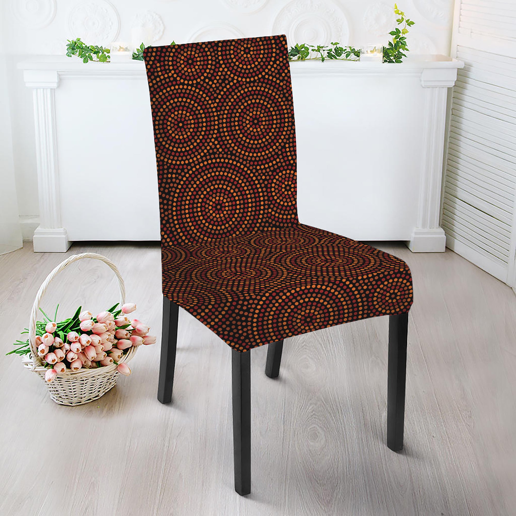 Brown Aboriginal Dot Pattern Print Dining Chair Slipcover