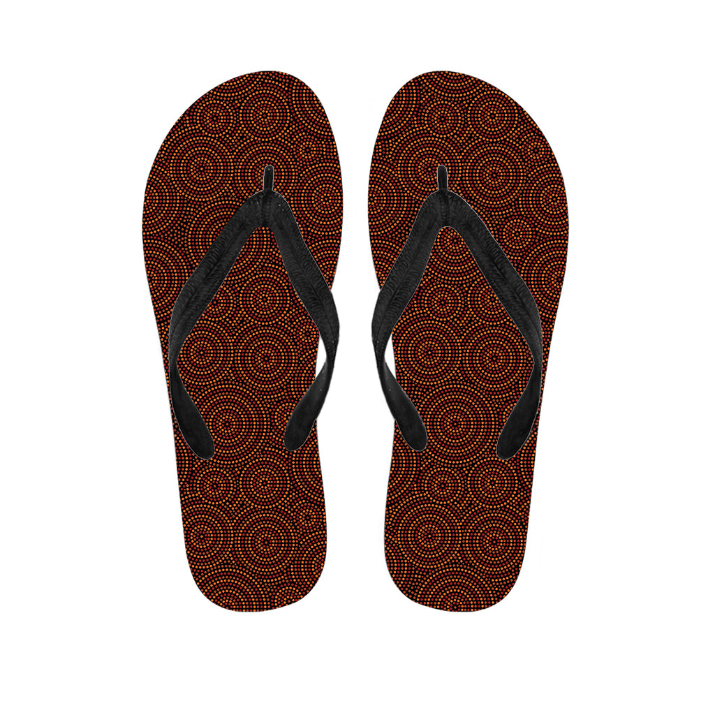 Brown Aboriginal Dot Pattern Print Flip Flops