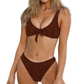 Brown Aboriginal Dot Pattern Print Front Bow Tie Bikini