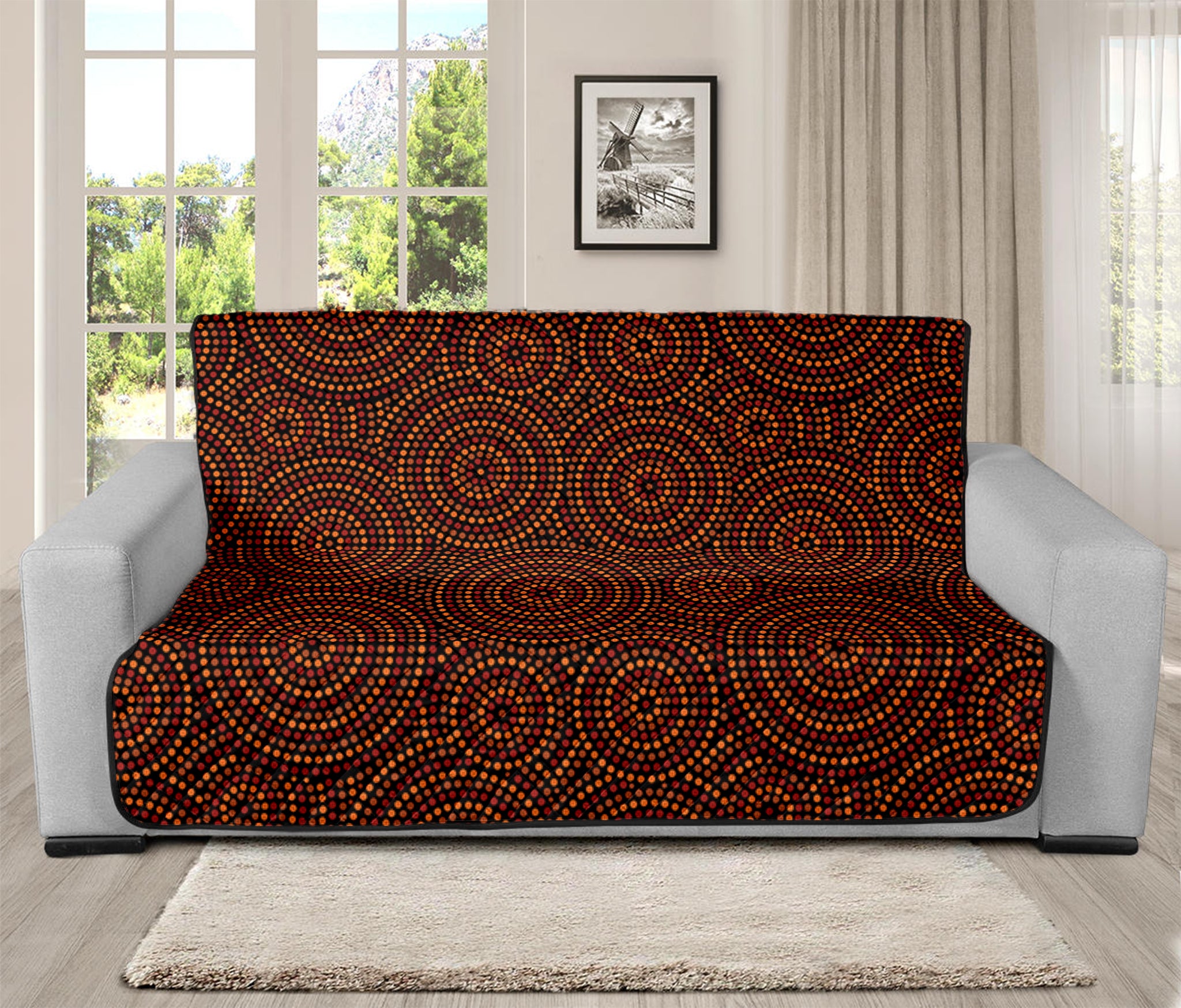 Brown Aboriginal Dot Pattern Print Futon Protector