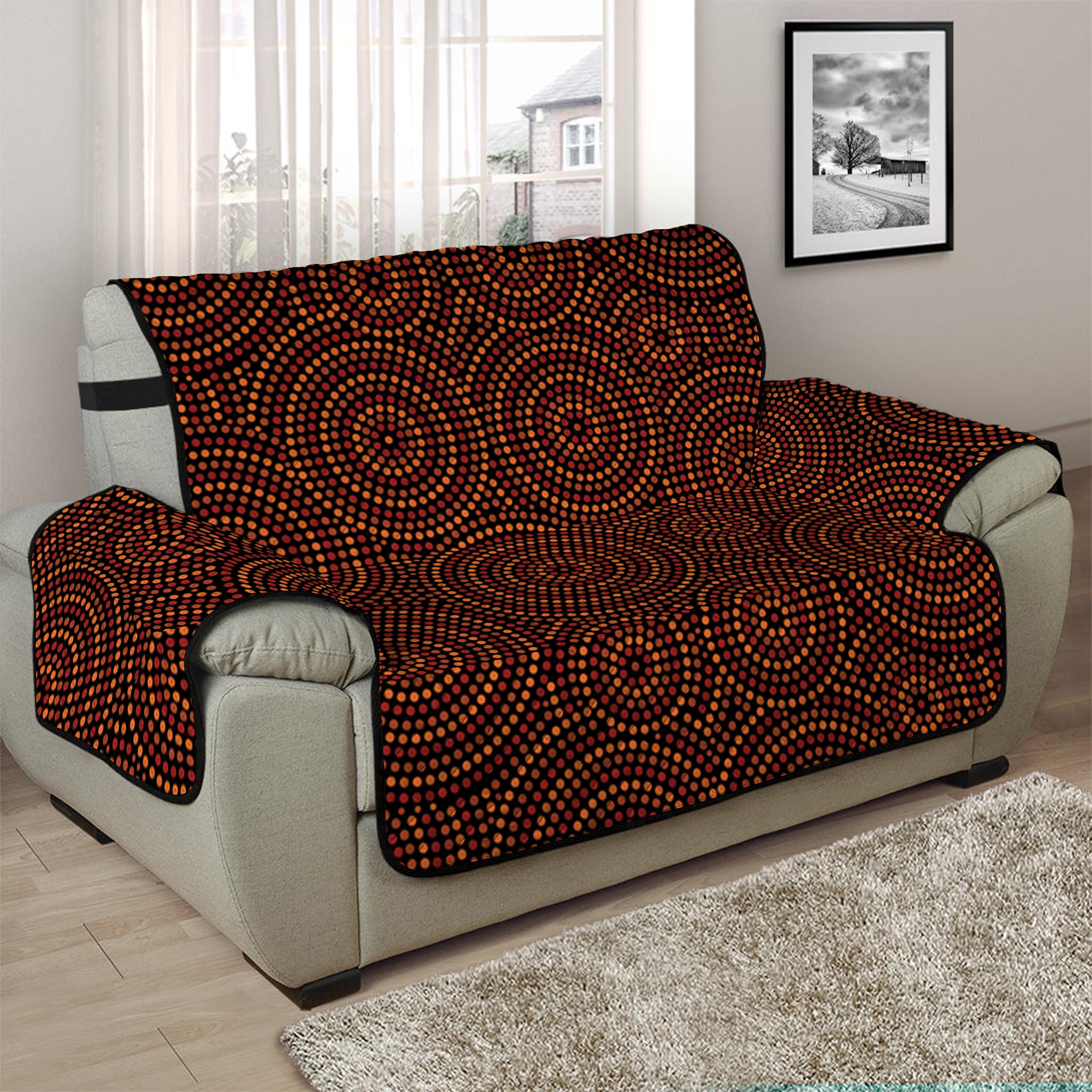 Brown Aboriginal Dot Pattern Print Half Sofa Protector