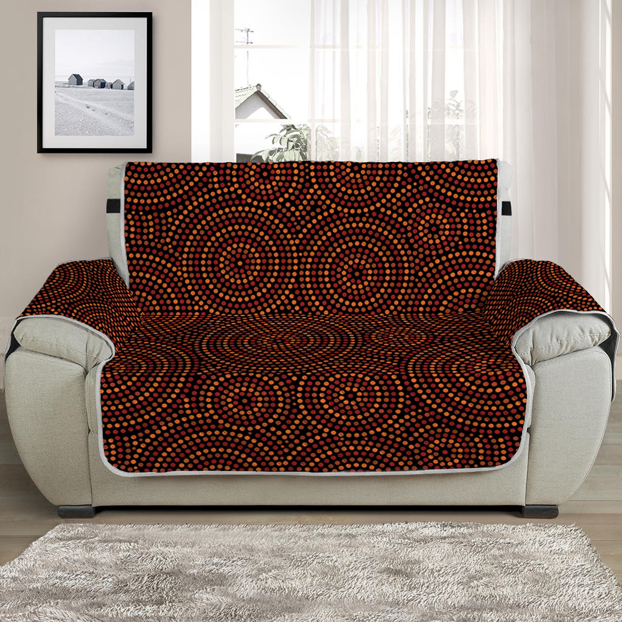 Brown Aboriginal Dot Pattern Print Half Sofa Protector