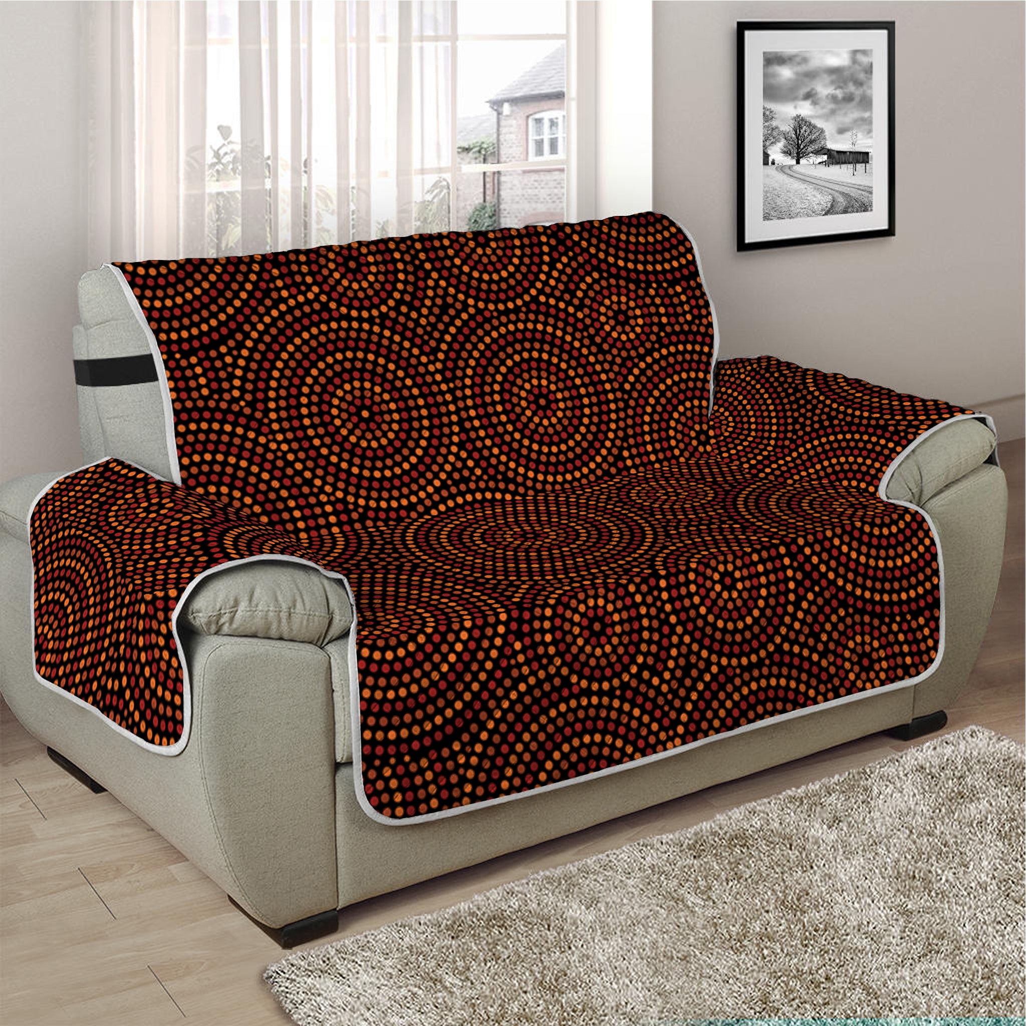 Brown Aboriginal Dot Pattern Print Half Sofa Protector