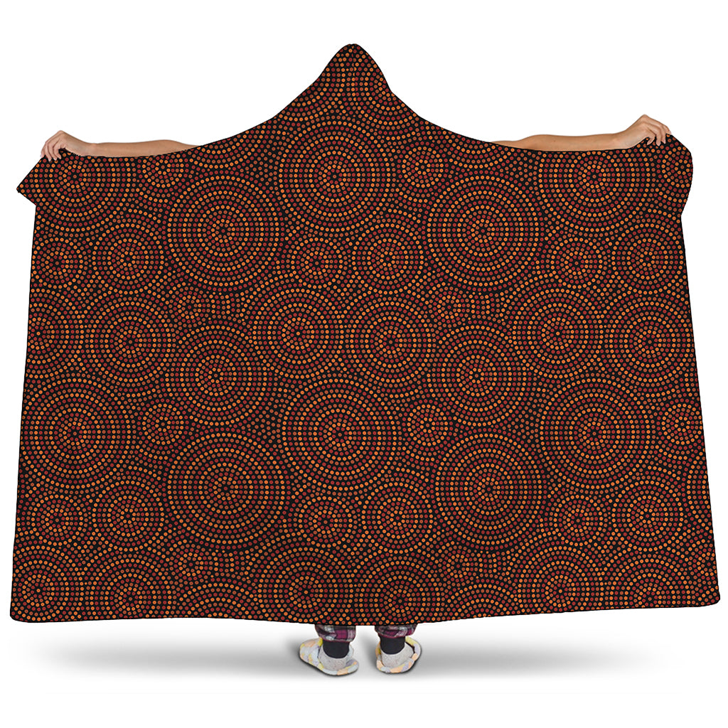 Brown Aboriginal Dot Pattern Print Hooded Blanket