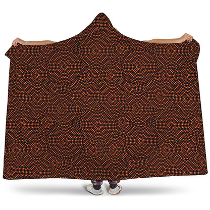 Brown Aboriginal Dot Pattern Print Hooded Blanket