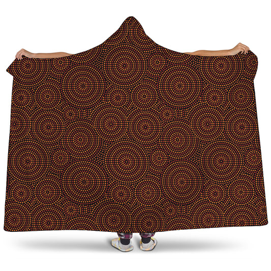Brown Aboriginal Dot Pattern Print Hooded Blanket
