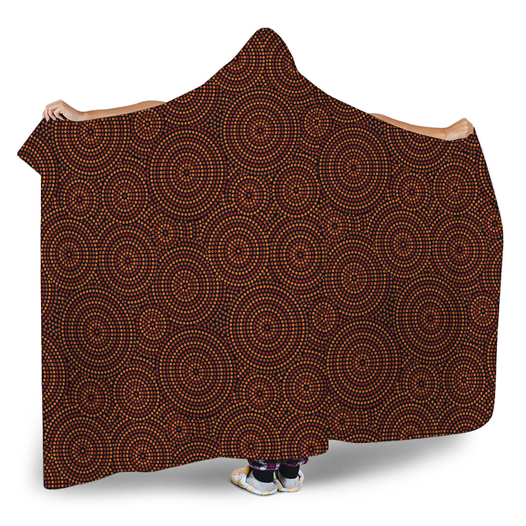 Brown Aboriginal Dot Pattern Print Hooded Blanket