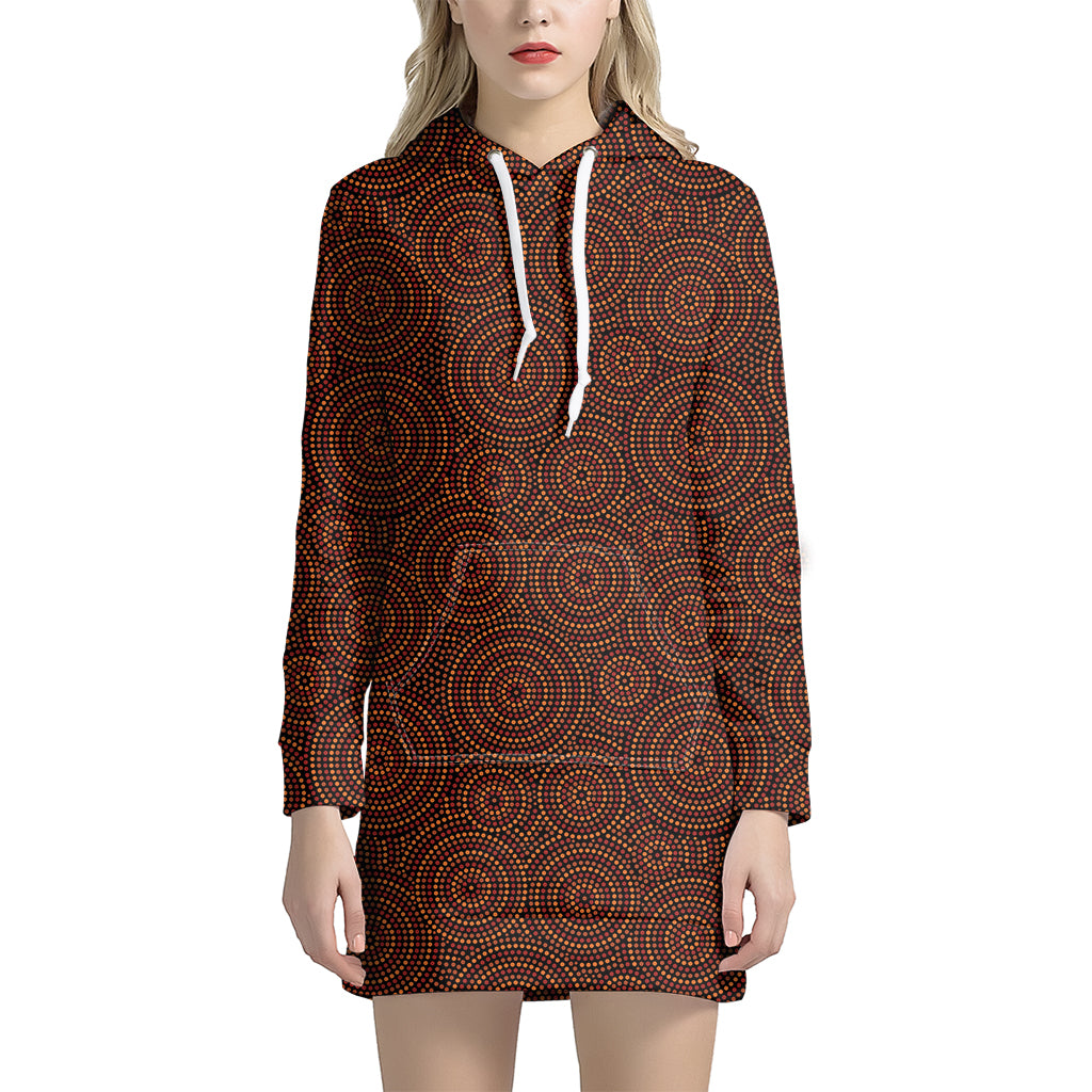 Brown Aboriginal Dot Pattern Print Hoodie Dress