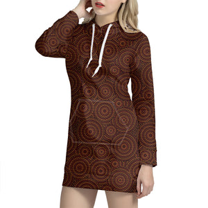 Brown Aboriginal Dot Pattern Print Hoodie Dress