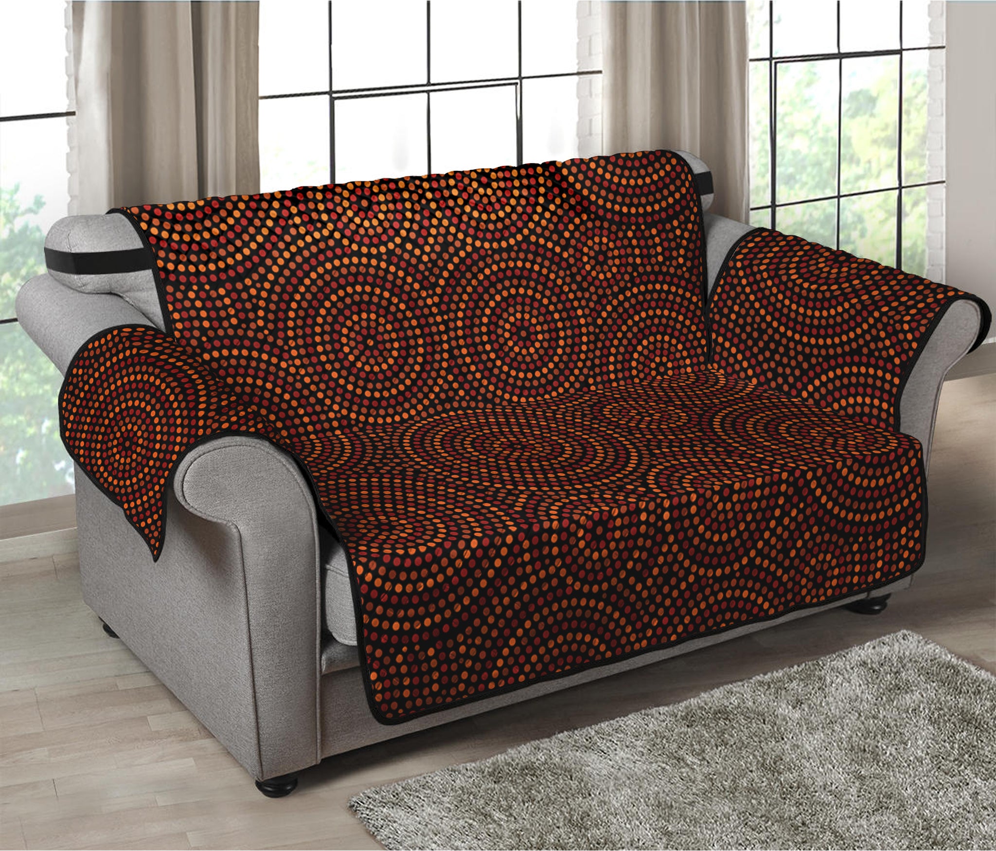 Brown Aboriginal Dot Pattern Print Loveseat Protector