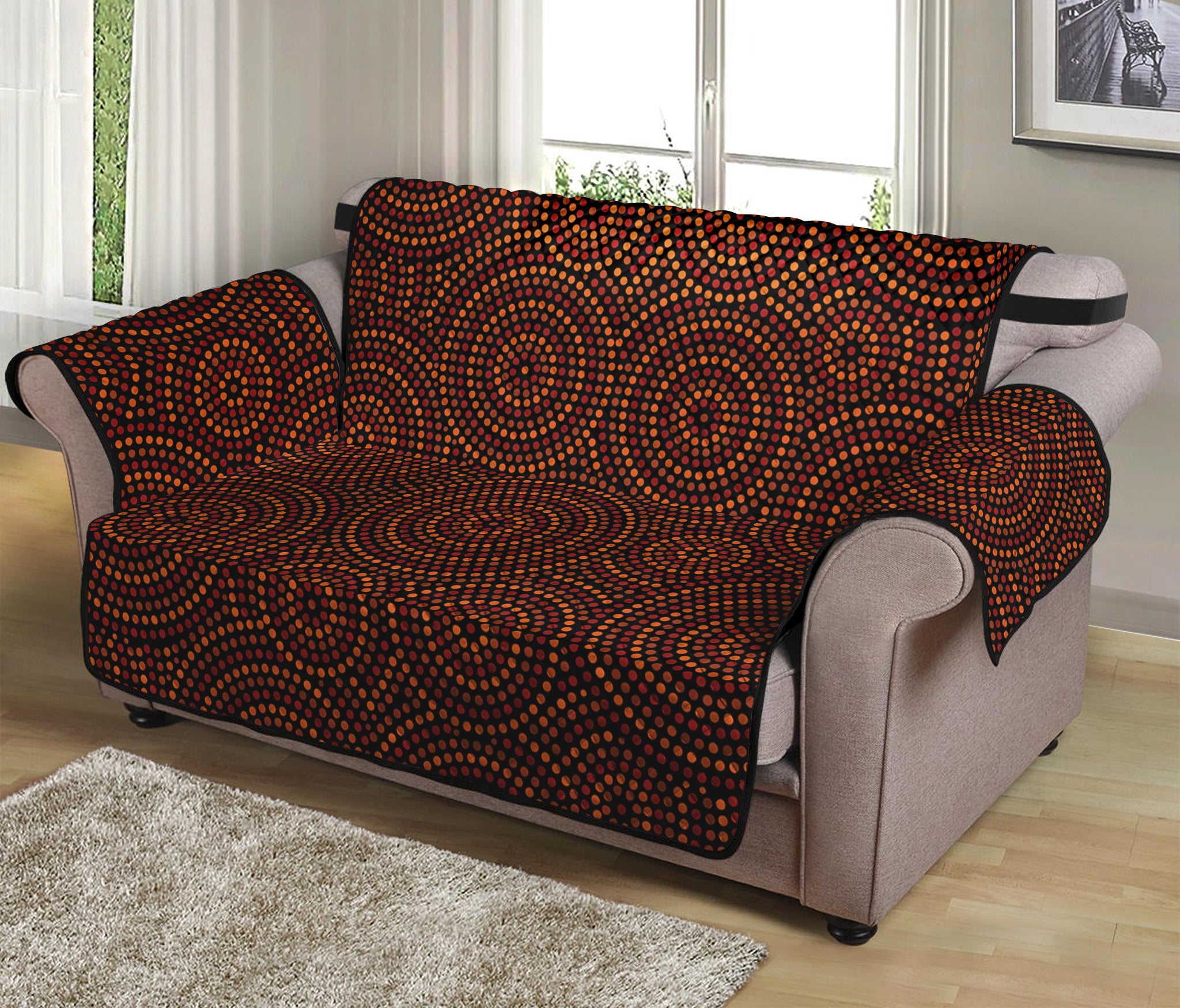 Brown Aboriginal Dot Pattern Print Loveseat Protector