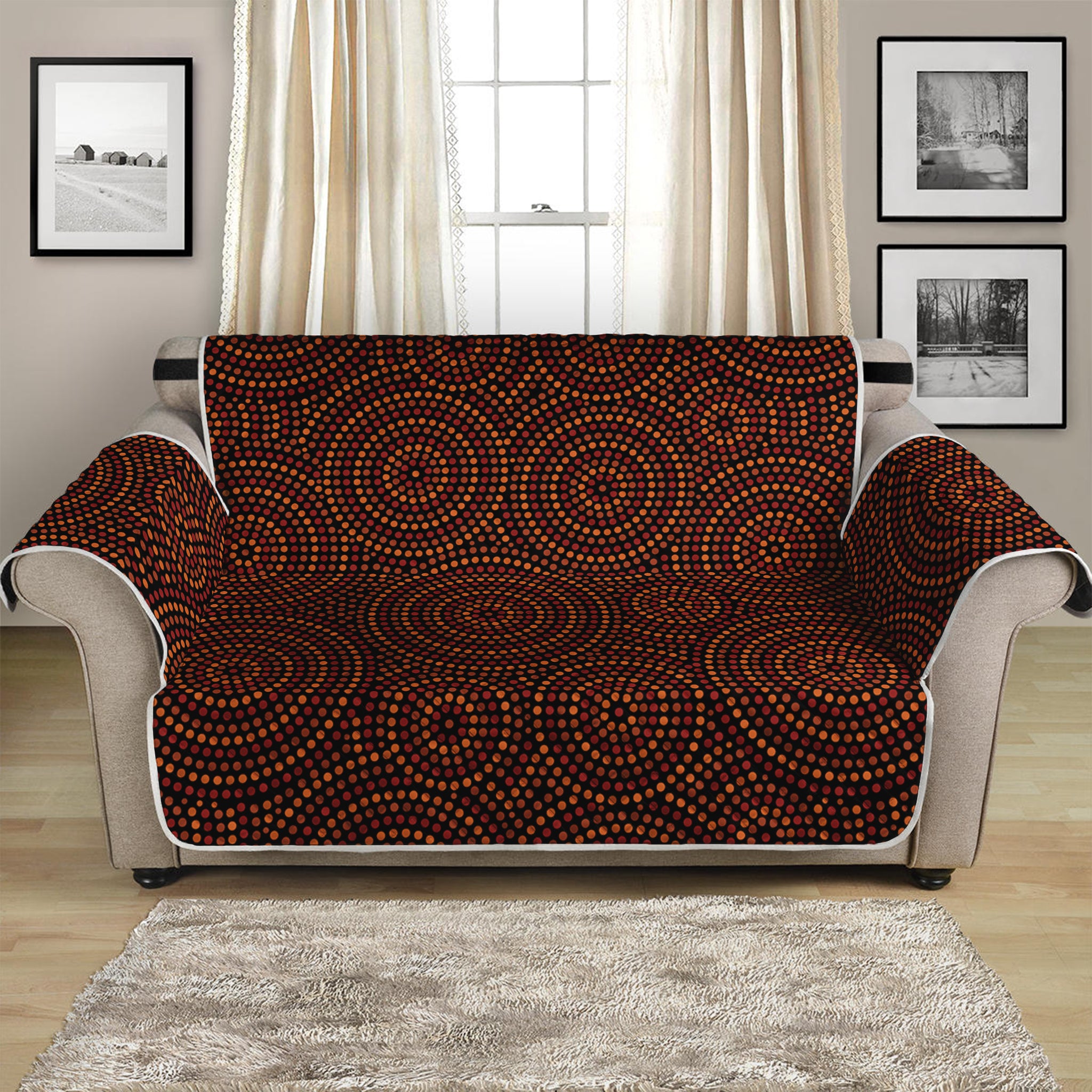 Brown Aboriginal Dot Pattern Print Loveseat Protector