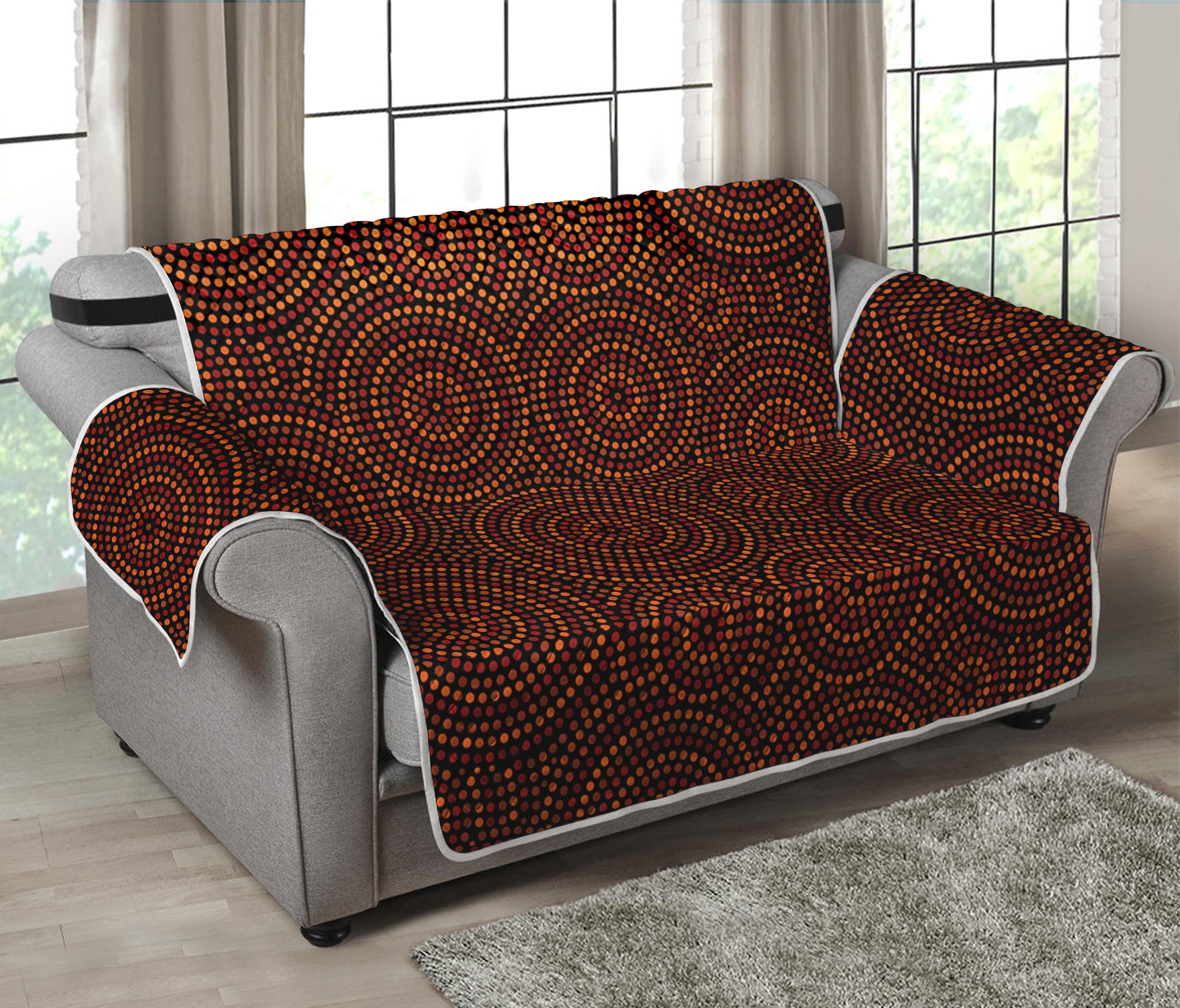 Brown Aboriginal Dot Pattern Print Loveseat Protector