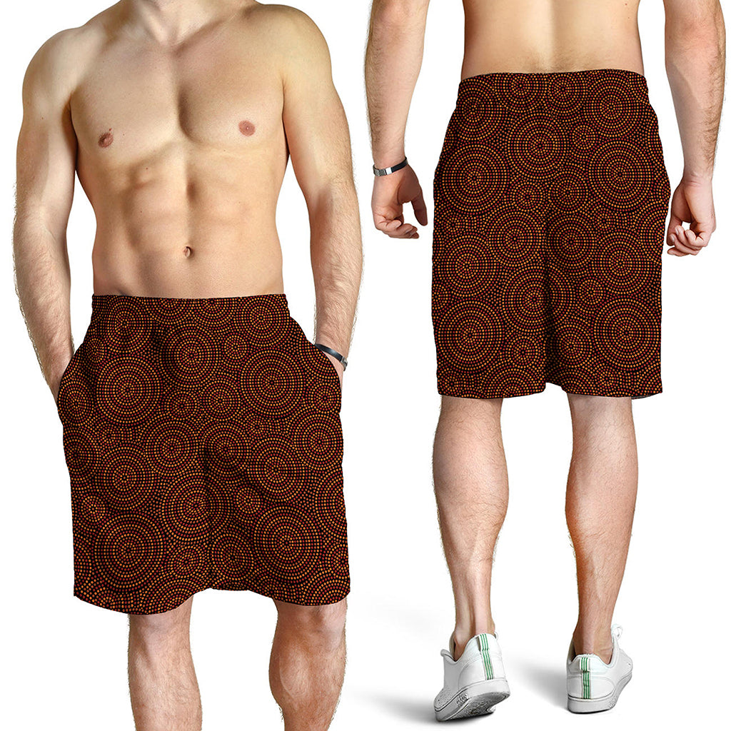 Brown Aboriginal Dot Pattern Print Men's Shorts