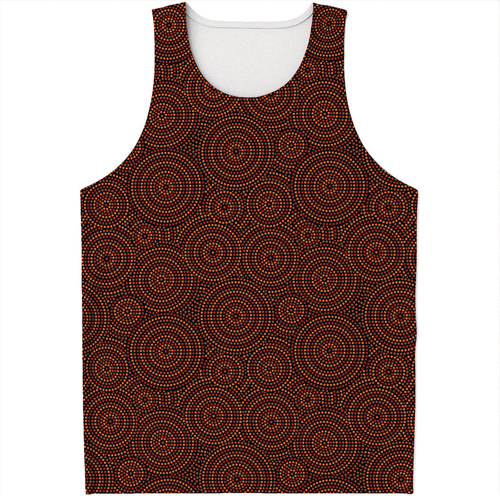 Brown Aboriginal Dot Pattern Print Men's Tank Top