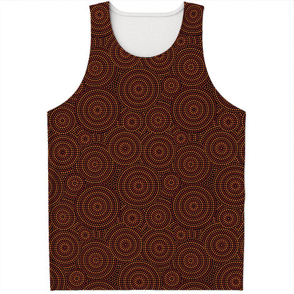 Brown Aboriginal Dot Pattern Print Men's Tank Top