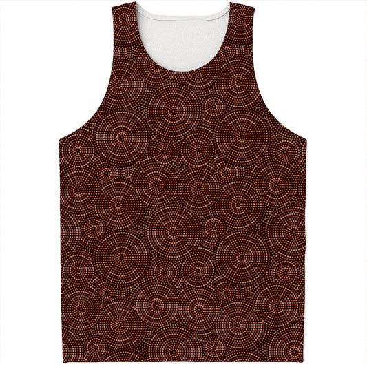 Brown Aboriginal Dot Pattern Print Men's Tank Top