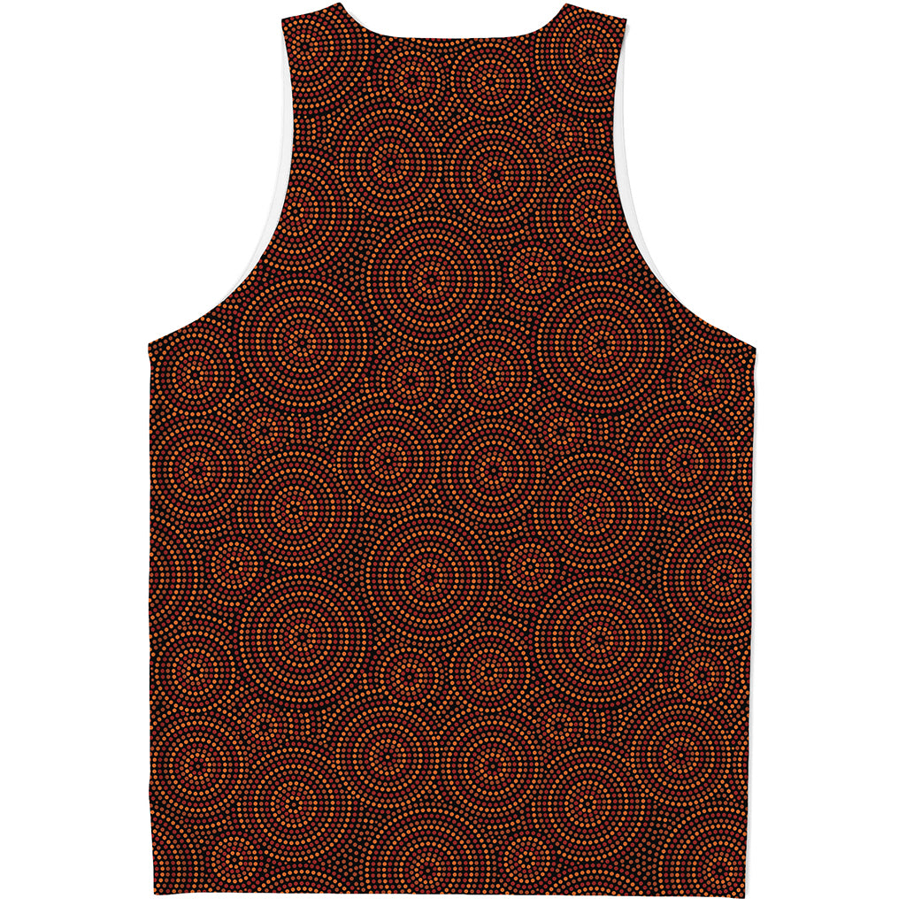 Brown Aboriginal Dot Pattern Print Men's Tank Top