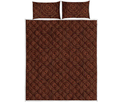 Brown Aboriginal Dot Pattern Print Quilt Bed Set
