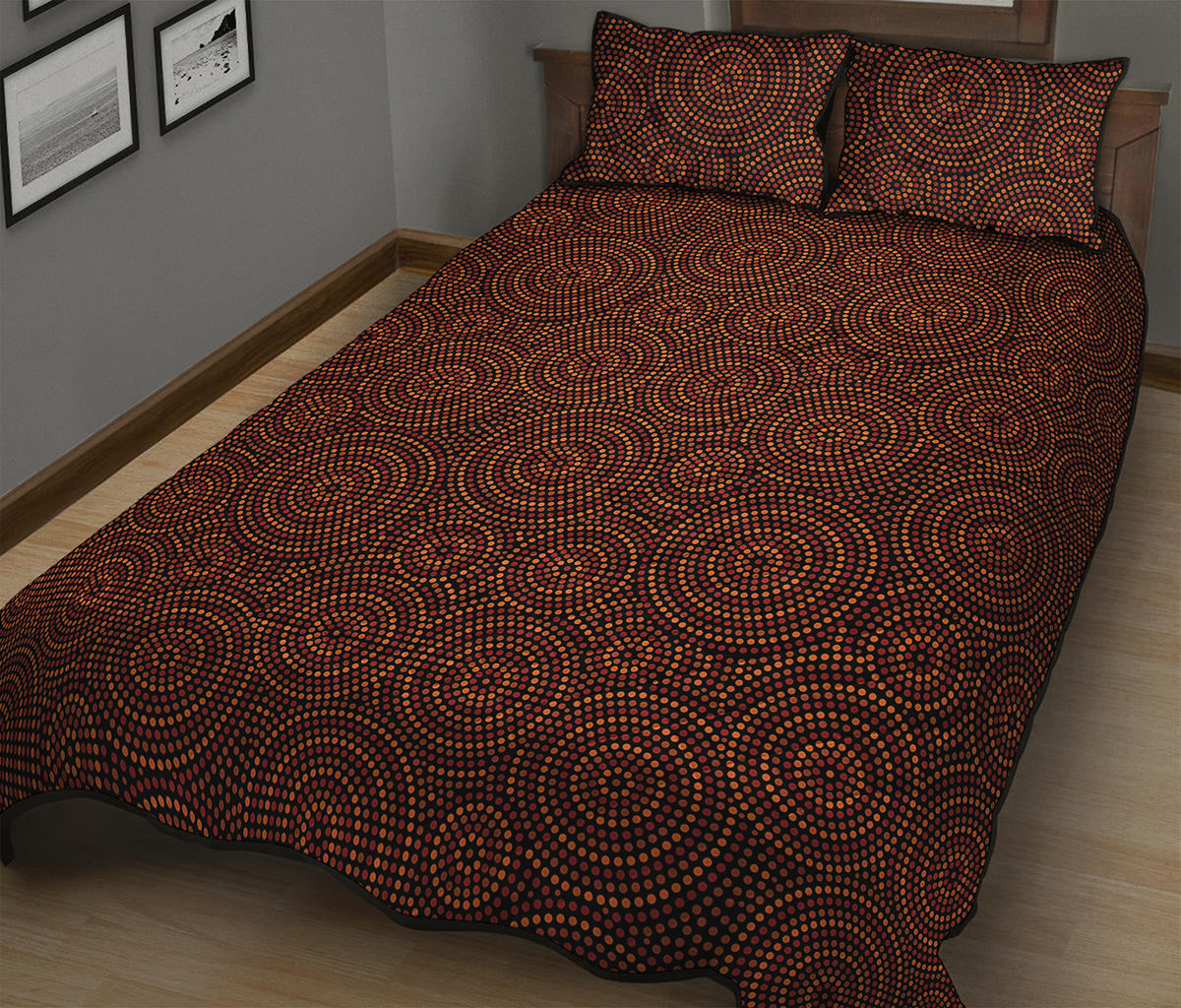 Brown Aboriginal Dot Pattern Print Quilt Bed Set