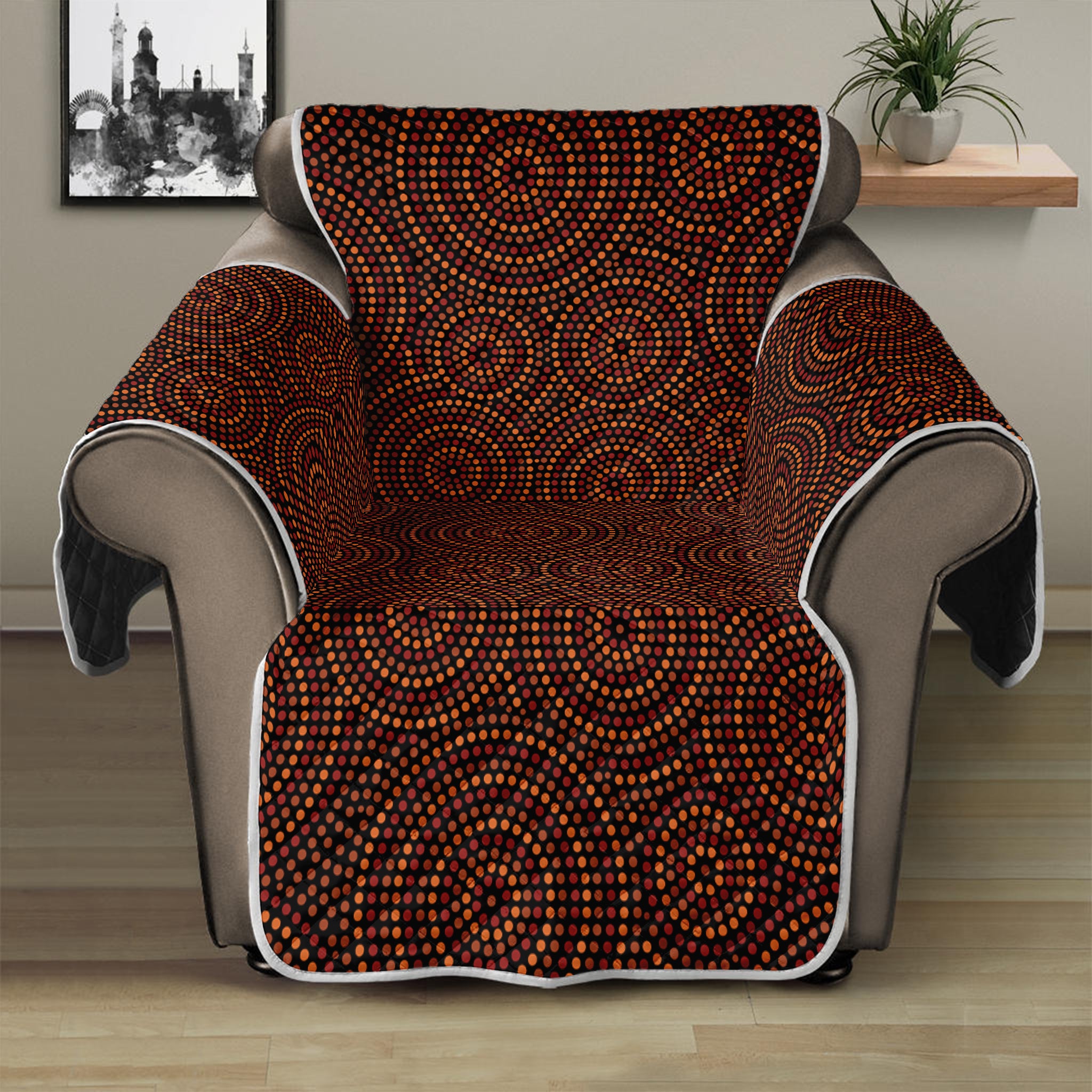 Brown Aboriginal Dot Pattern Print Recliner Protector