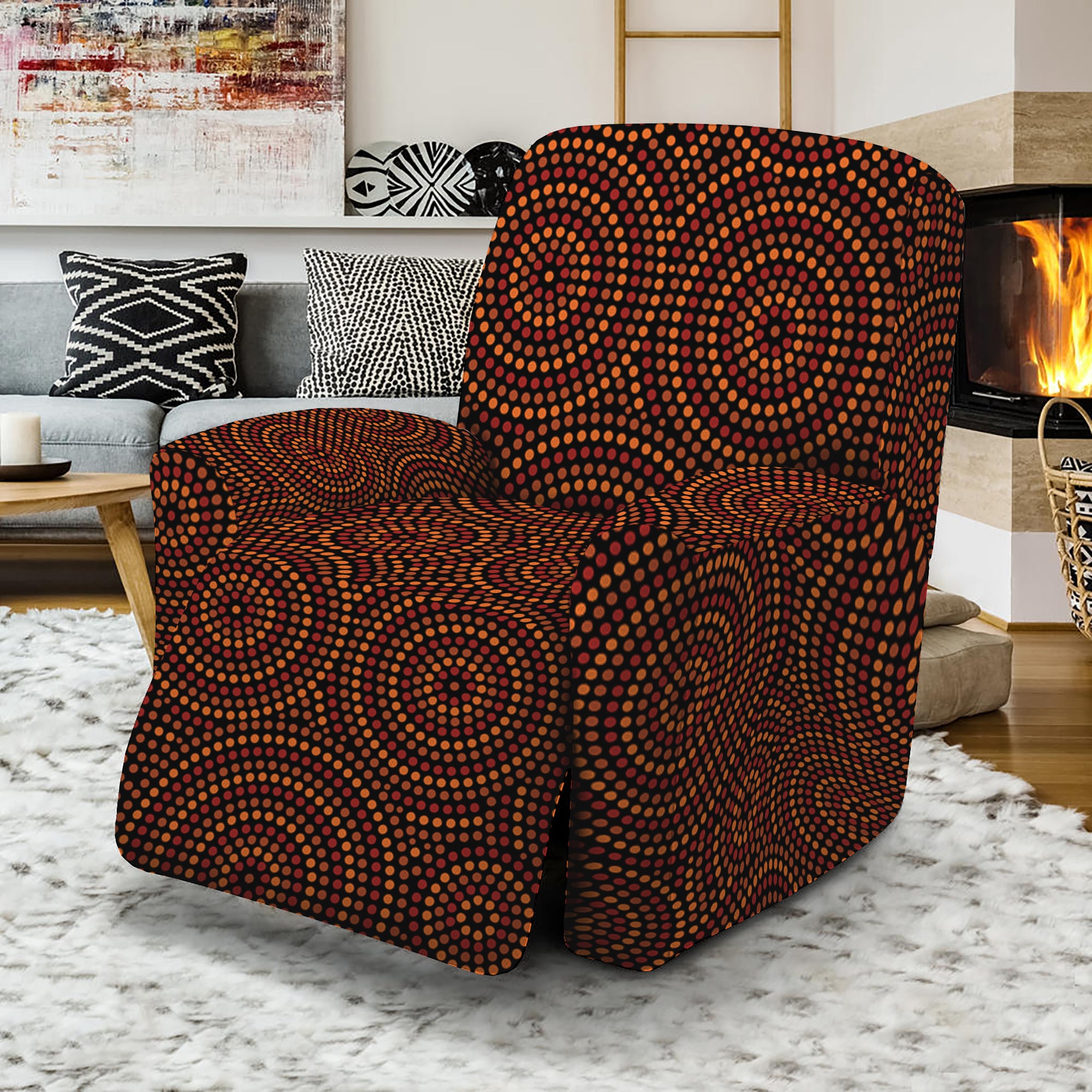 Brown Aboriginal Dot Pattern Print Recliner Slipcover