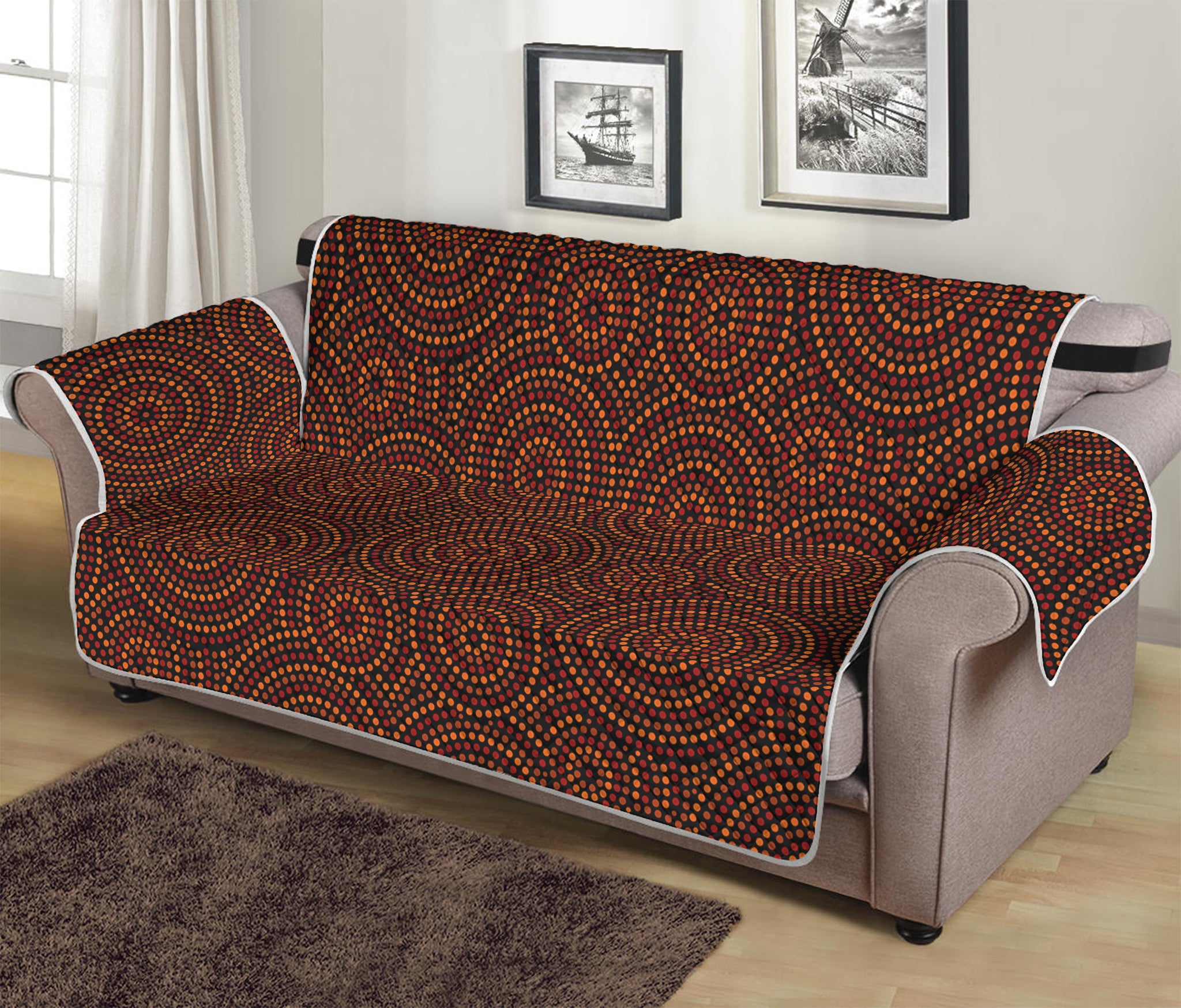 Brown Aboriginal Dot Pattern Print Sofa Protector