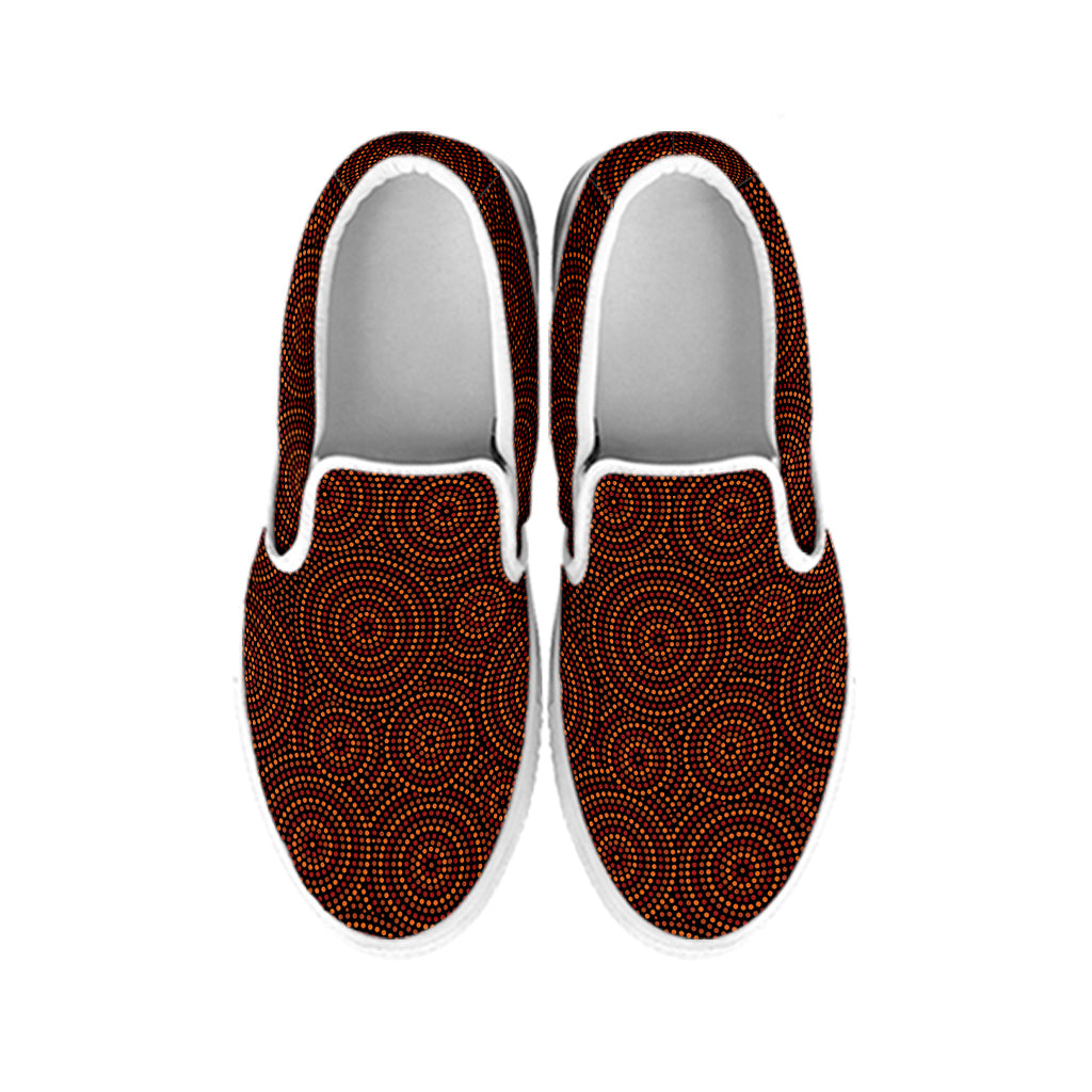 Brown Aboriginal Dot Pattern Print White Slip On Shoes