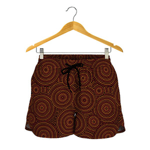 Brown Aboriginal Dot Pattern Print Women's Shorts