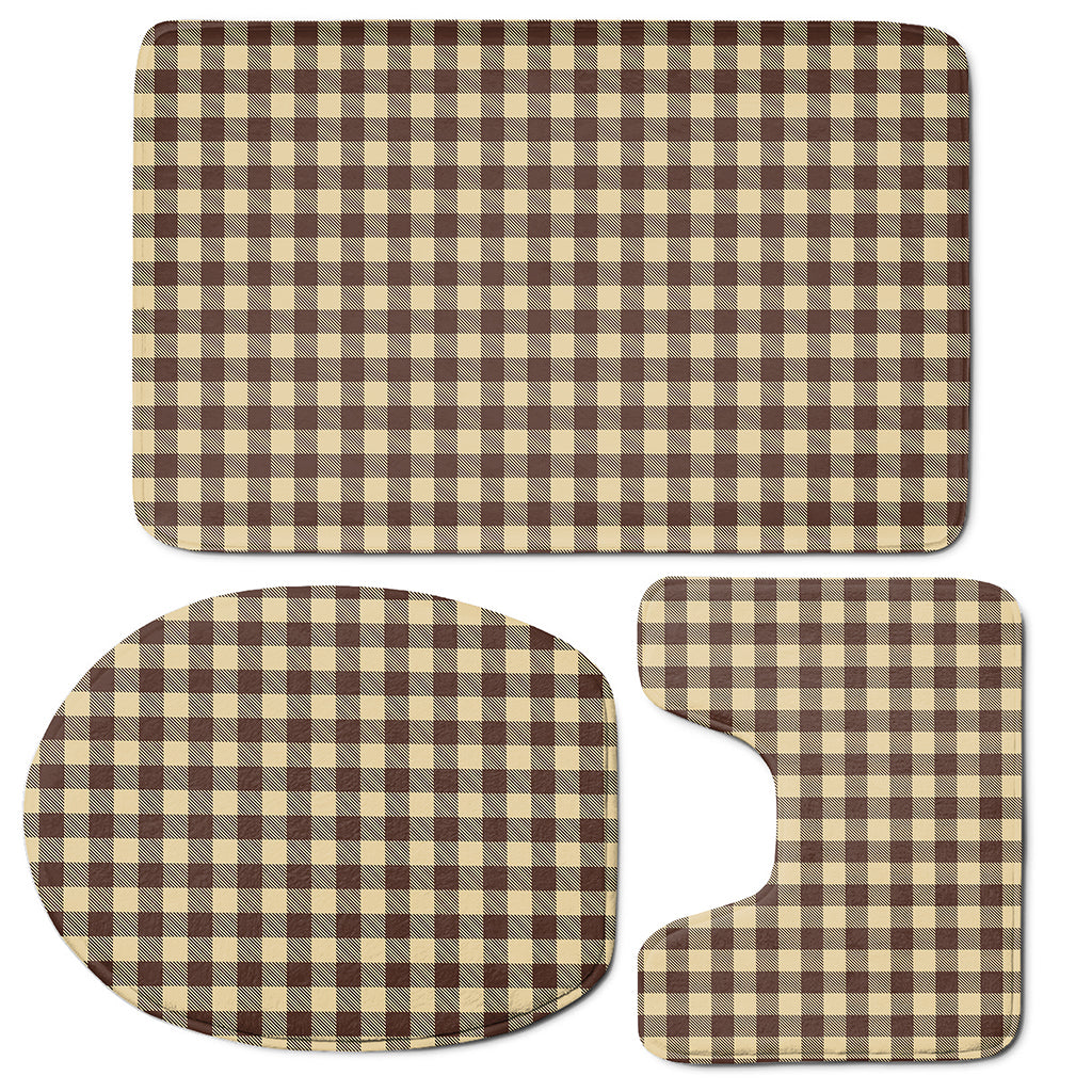 Brown And Beige Buffalo Check Print 3 Piece Bath Mat Set