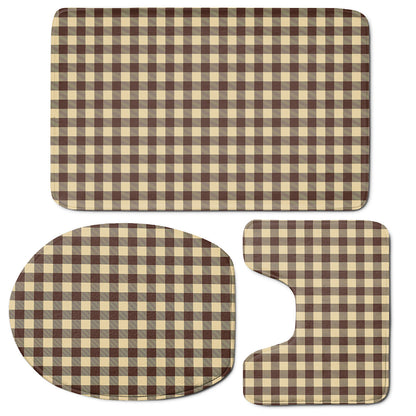 Brown And Beige Buffalo Check Print 3 Piece Bath Mat Set