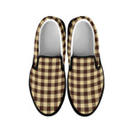 Brown And Beige Buffalo Check Print Black Slip On Shoes