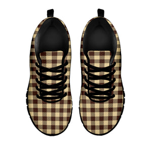 Brown And Beige Buffalo Check Print Black Sneakers